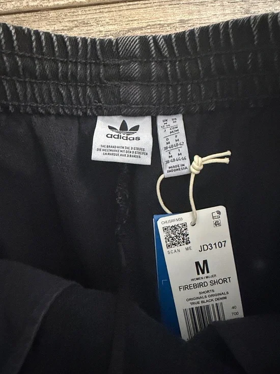 NWT Adidas Firebird black 3-stripes Jean shorts - Picture 2 of 4